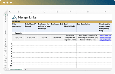 MergerLinks Deal Data Excel Sheet